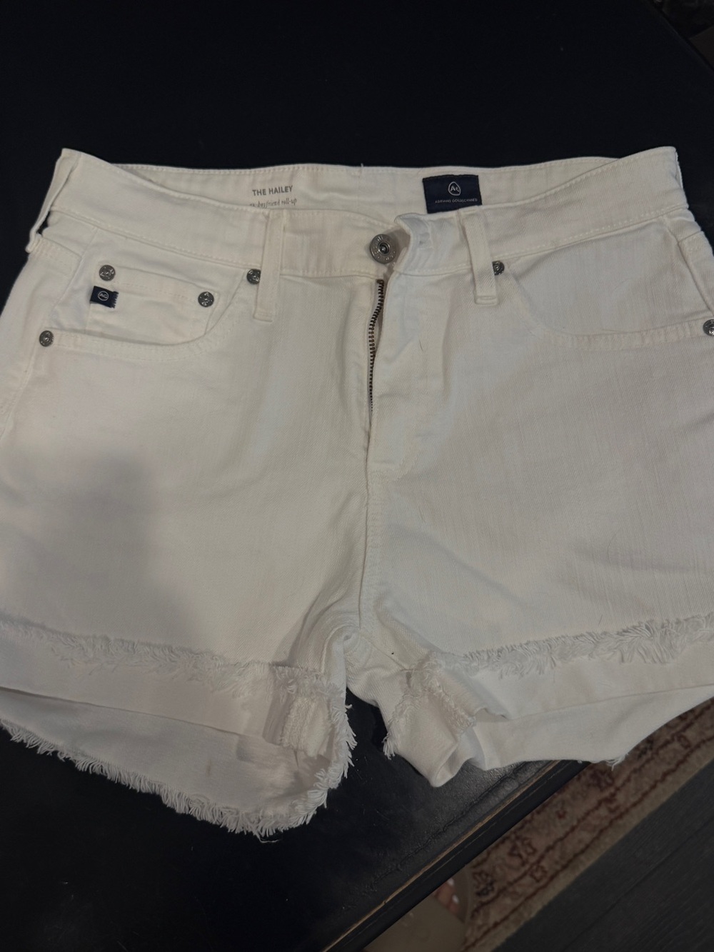 Ag Adriano Goldschmied White Frayed Hem Denim Shorts